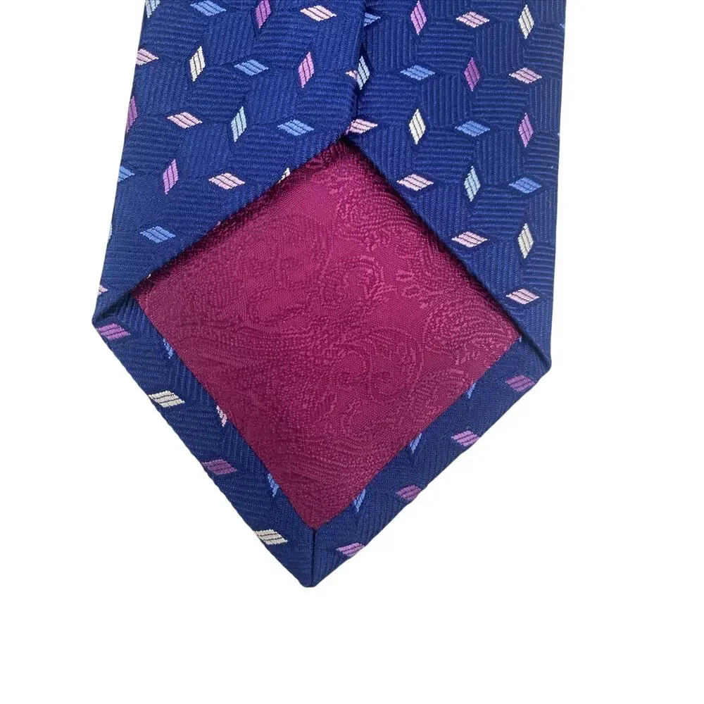 Turnbull & Asser 100% Silk Tie for Men Blue Purple White Diamonds 57.5”x3.5”